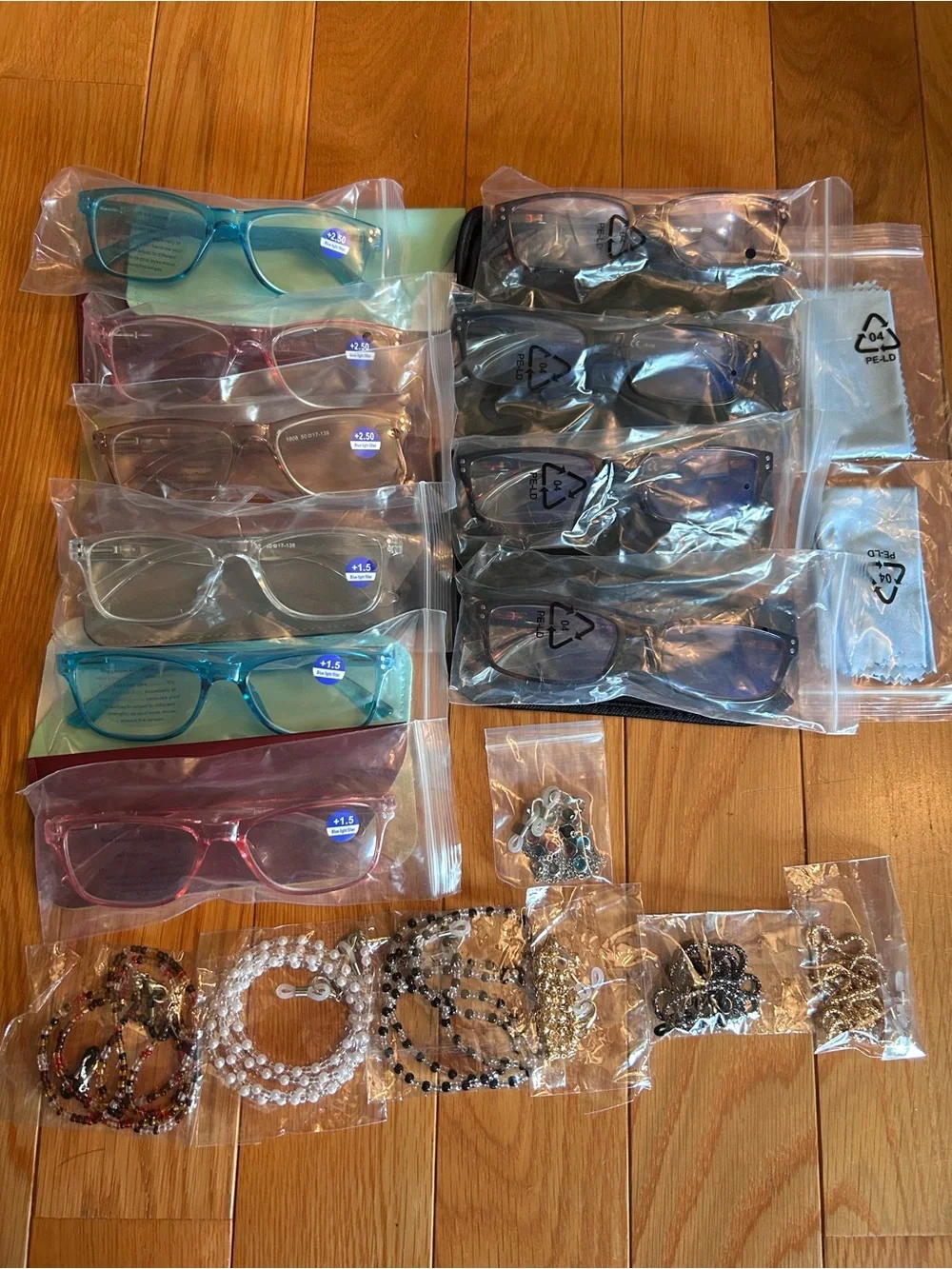 Blue light and reading glasses bundle with cases, wipes, and  chains!